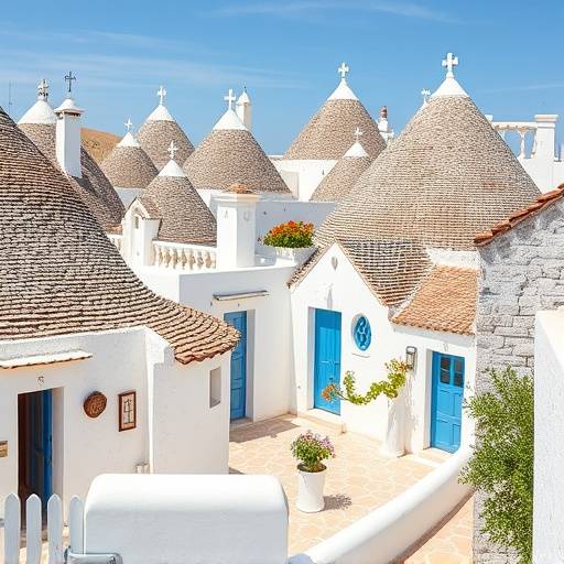 Scorcio di Alberobello con i suoi caratteristici trulli bianchi con tetti conici