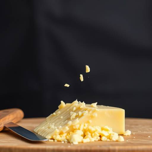 Una forma di Parmigiano Reggiano con coltello e scaglie di formaggio