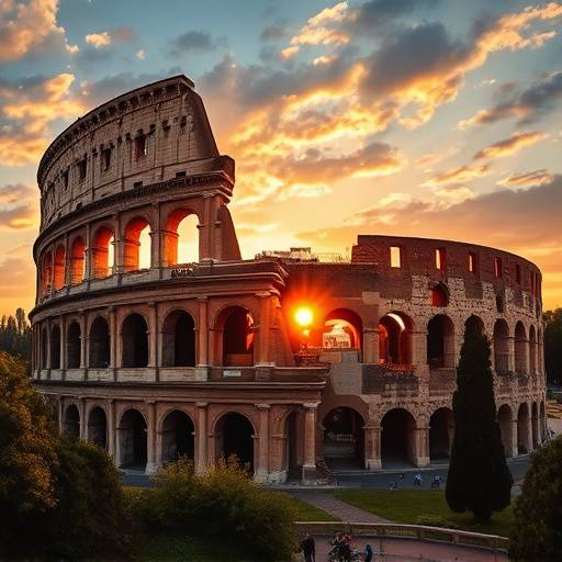 Vista del Colosseo a Roma al tramonto