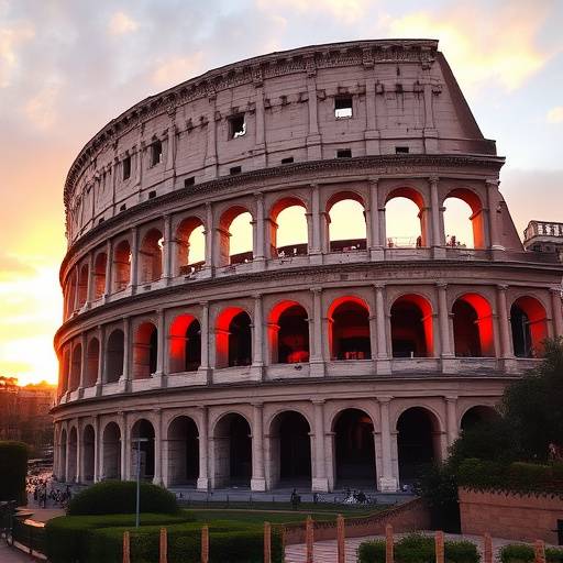 Vista del Colosseo di Roma al tramonto